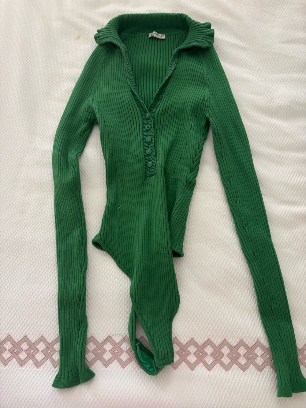 Free People Emerald Green Ribbed Top with Collar